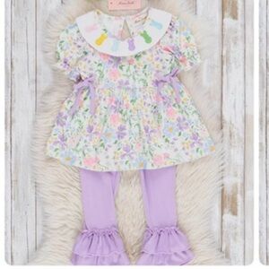 Lavender Floral Kids Matching Set with Ruffle Pants